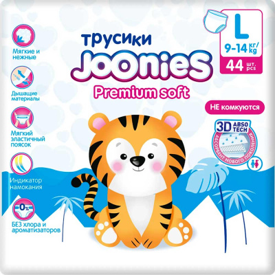 Подгузники-трусики Premium Soft размер L 44 шт Joonies 953215 1